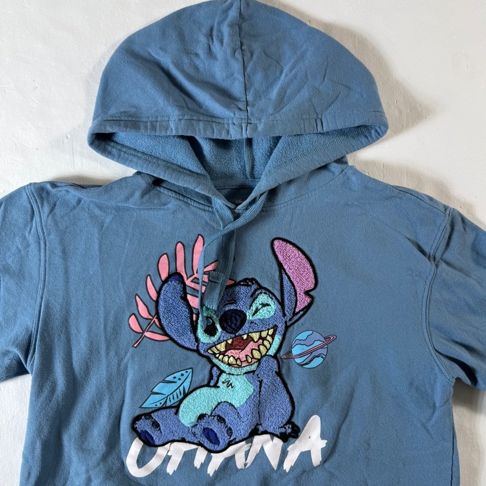 Disney Stitch Ohana Hoodie Womens Medium Sweatshirt‎ Polyester Blend Blue